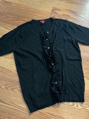 Merona Black Ruffle Front  3/4 Sleeve Button up Cardigan Sweater Size  XL